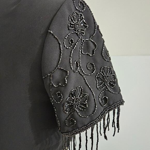 NEW Eva Blue Black Dressy Shrug Cardigan with Embellished Fringe Sleeves Size 6 - Picture 7 of 12